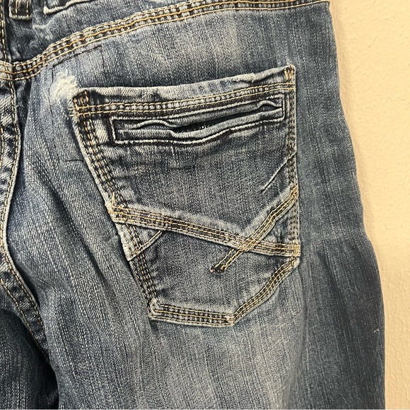 BKE Denim Jake Bootleg Jeans Mens Size 34R Dark Wash Distressed Denim Everyday - Picture 10 of 15